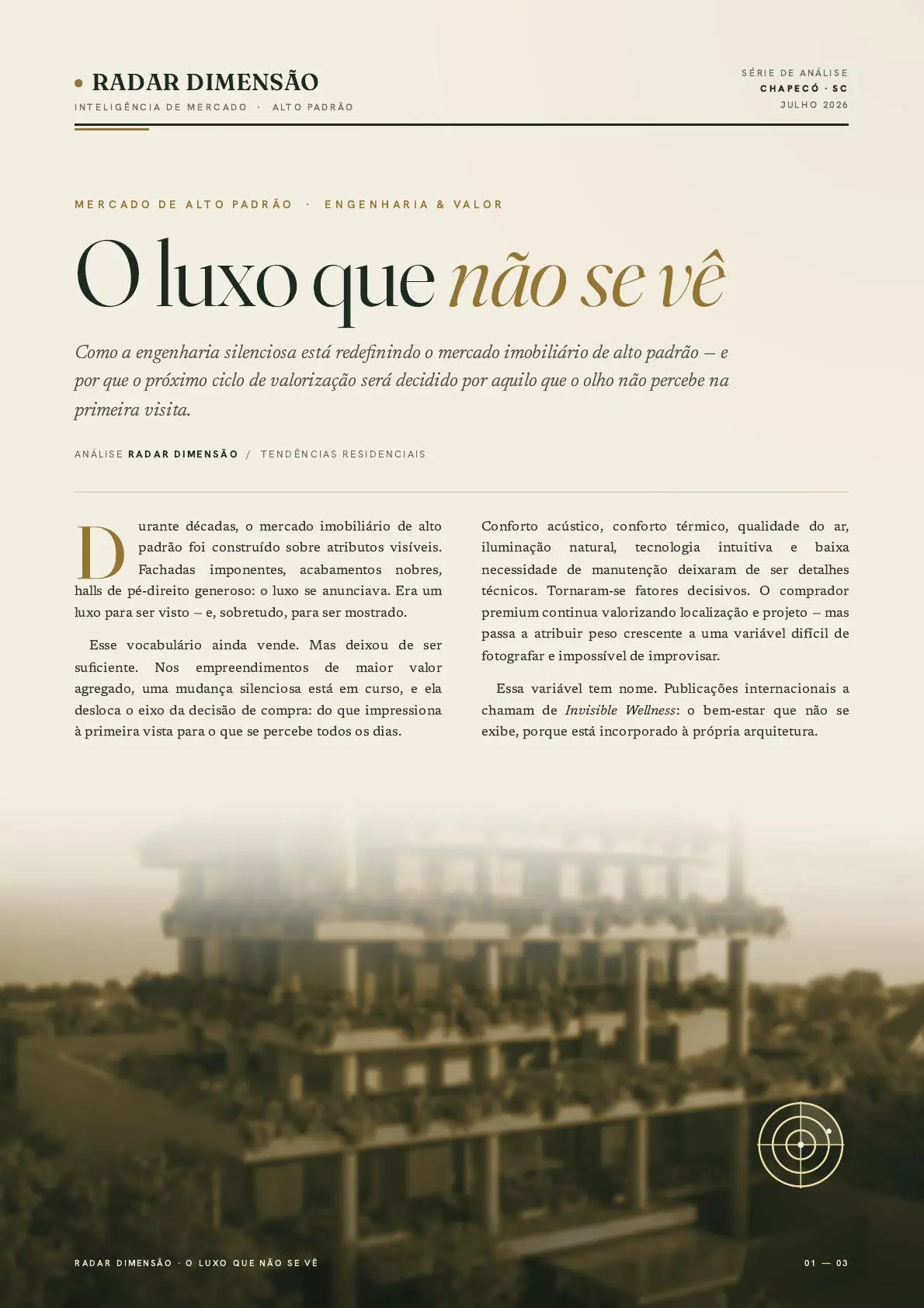 Capa do Radar Dimensão O luxo que não se vê